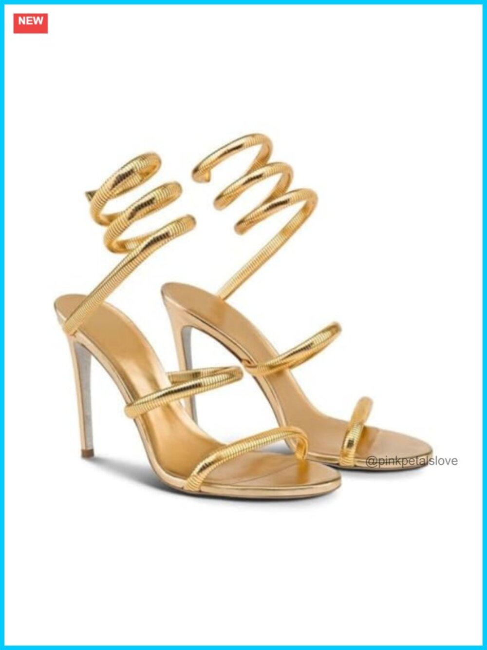 Gold Heels with Spiral Stiletto Lace Up Slingback Dressy Sandals